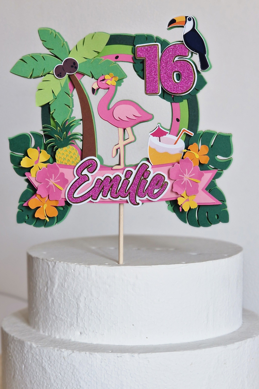 Cake Topper TROPICALE-FLAMANT ROSE
